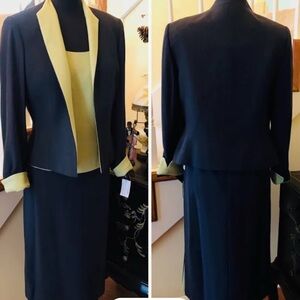 16P Kasper ASL Petite Charcoal Gray with Peridot Green three piece suit